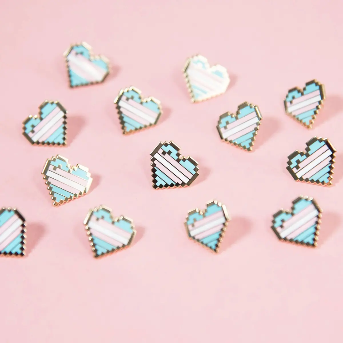 The Pin Prick - Trans Pixel Pride Heart Enamel Pin 1